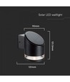 1W Wandlamp LED - IP54, rond, zwart, zonne-energie