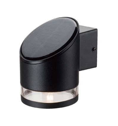 1W Wandlamp LED - IP54, rond, zwart, zonne-energie