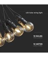 V-Tac Zonnecel lichtsnoer met 10 stuks 0,5W lampen - 12 meter, afstandsbediening, IP44, inclusief lichtbron