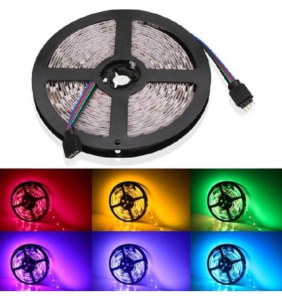 5m 7W/m RGB LED-strip - 12V DC, IP20, 60 LED's per meter