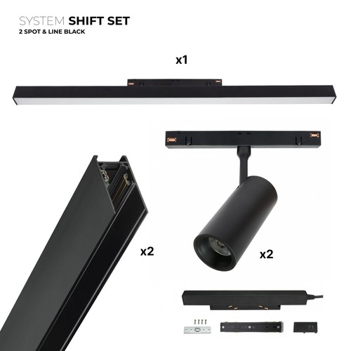 SHIFT 2x spot + spanningsrail set - 2 meter compleet + spots en basisverlichting, Zwart