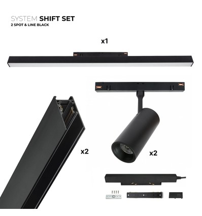 SHIFT 2x spot + spanningsrail set - 2 meter compleet + spots en basisverlichting, Zwart