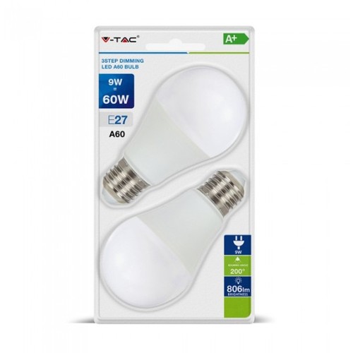 E27 9W 3-staps dimbare LED-lamp - A60, On/off dimbaar