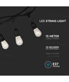 V-Tac lichtsnoer voor 15 stuks E27 lampen - 15 meter, IP54, 230V, zonder lichtbron