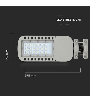 Afmetingen en aansluitpunt van de V-Tac 30W LED straatlamp voor kabelbepaling