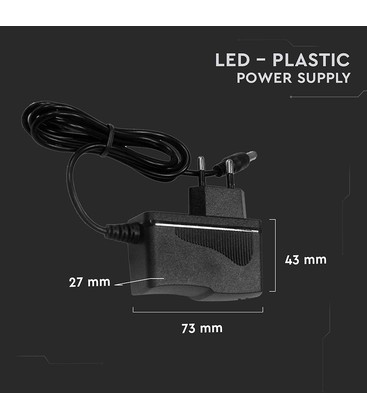 Afmetingen en technische specificaties van een 12V DC voeding voor LED toepassingen.